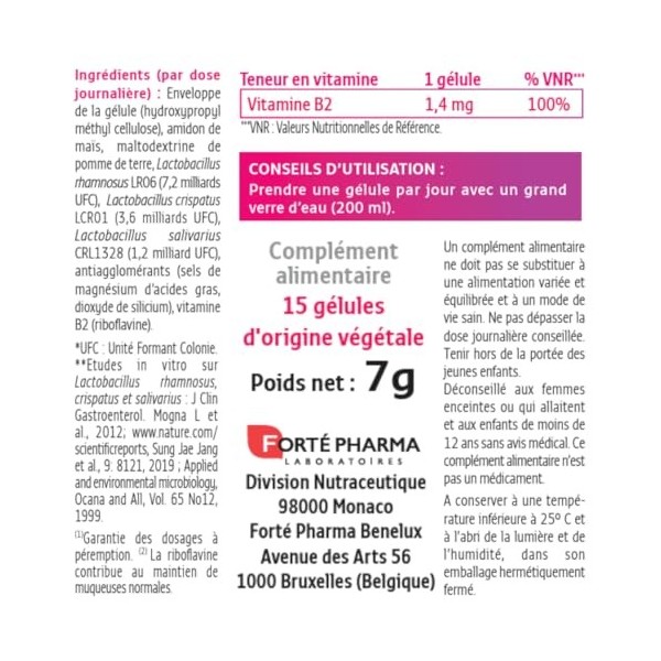 Forté Pharma - Feminae Flore Intime - Probiotique flore vaginale, Lactobacillus, Désagréments féminins - 12 milliards dUFC +