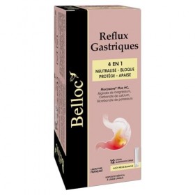 Belloc Reflux Gastriques - Sticks x12-4 en 1 - Neutralise Bloque Protège Apaise - dès 12 ans Bactéries et levures