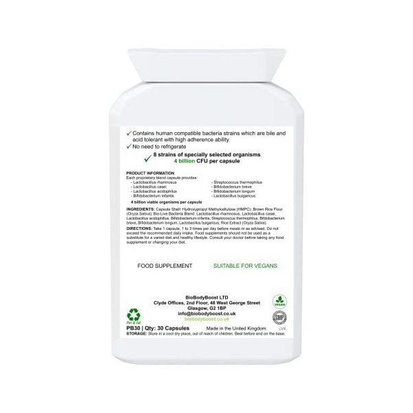 BioTic 4 milliards dorganismes par capsule | 8 souches de bactéries | 4 milliards dorganismes par capsule | Cultures vivant