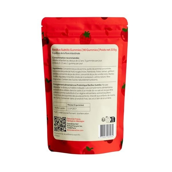 Gummies Probiotiques Flore Intestinale, 90 Gummies Vegan sans sucres ajoutés, jusquà 3 mois de traitement , 3 Milliards CFU