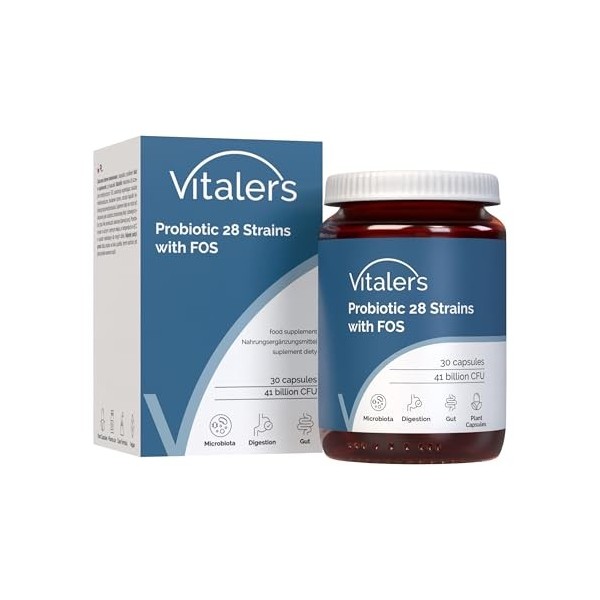 Probiotique Vitalers 28 Souches avec FOS 30 Gélules – Vegan, Formule Pure, Sans Agents de Remplissage, Soutien Digestif
