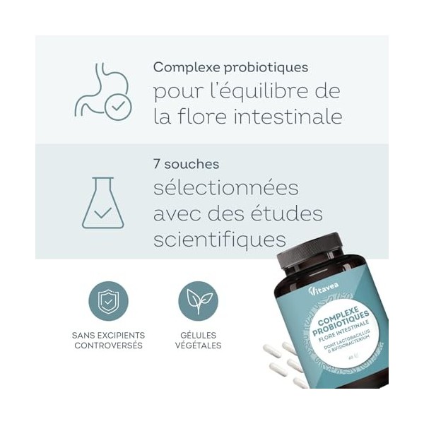 Probiotique Flore Intestinale - 7 souches dont Lactobacillus & Bifidobacterium - 28 Milliards dUFC/jour - Transit & Microbio