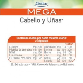 DIETISADIELISA MEGA CABELLO Y UÑAS 60cap. – complément complet proposé en gélules pratiques, boîte de 60 gélules, à prendre r