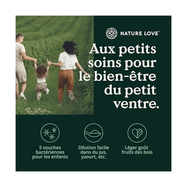 NATURE LOVE® Probiona Junior - 45g de poudre - bactéries intestinales pour enfants dès 4 ans - 5 souches bactériennes - Lacto