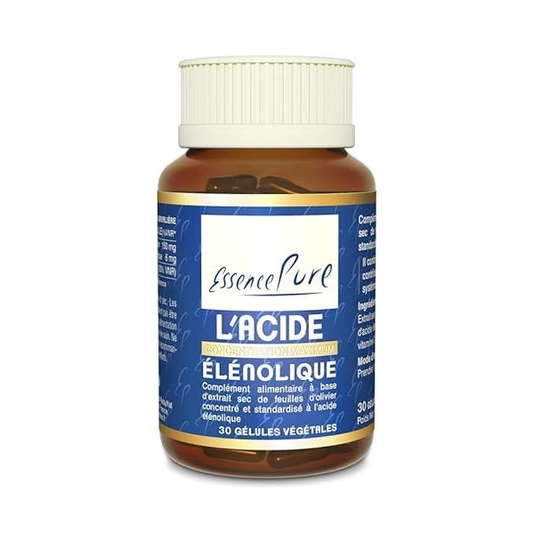 Acide Elénolique Olivier Essence Pure | 4% Acide Elénolique, Vitamine C | Santé Immunitaire | Végétalien, Sans Allergènes, 30