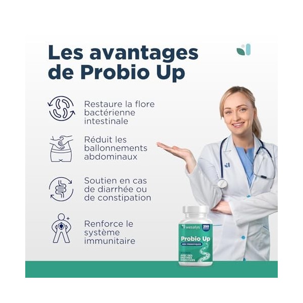 Probiotique flore intestinale - 250 gélules - 20 souches bactériennes, Probiotiques et prebiotique, lactobacillus gasseri, Bi