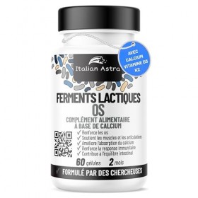 Italian Astra Probiotique pour les Os, Complément Alimentaire de Calcium Magnesium Zinc Vitamin D3 K2 et C, avec Ferments Lac