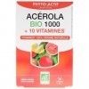 Phyto-Actif | Acérola Bio 1000 + 10 Vitamines | Fatigue – Immunité – Énergie | Goût fruits rouges | Extrait dacérola bio | B