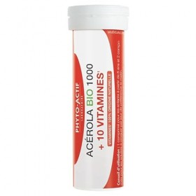 Phyto-Actif | Acérola Bio 1000 + 10 Vitamines | Fatigue – Immunité – Énergie | Goût fruits rouges | Extrait dacérola bio | B