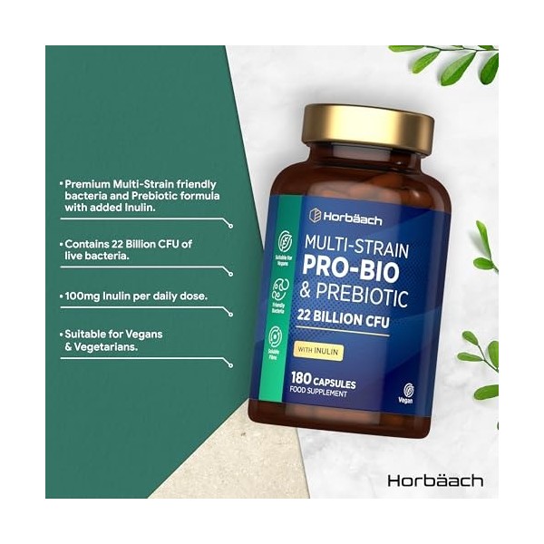 Probio et Prébiotique | 180 Vegan Gélules | Probio Flore Intestinale Avec Lactobacillus, Inuline et Extrait de Canneberge | 2