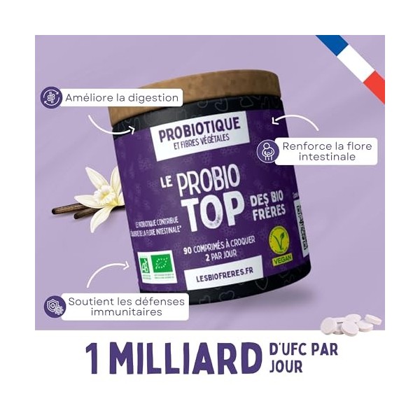 Les Bio Frères - Probiotique Naturel & Végane - 1 Milliard UFC - Fibres d’Acacia Bio - Digestion, Flore Intestinale & Immunit