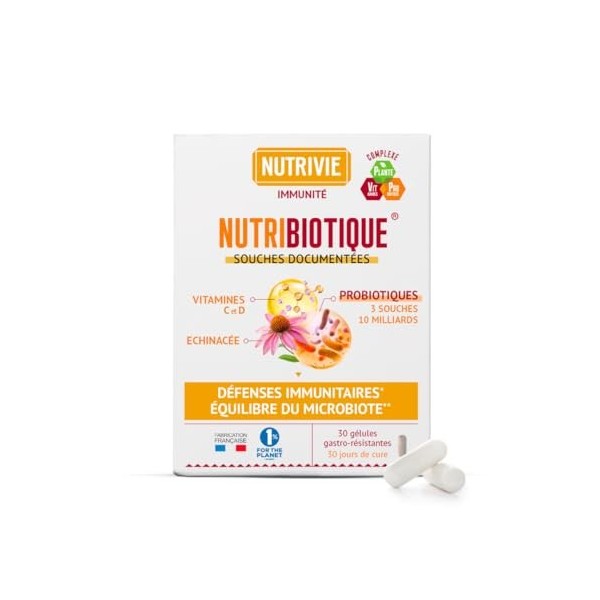 Probiotiques Immunité - Défenses Naturelles & Vitalité - 3 Souches + Échinacée + Vitamines C & D - 30 Gélules Gastro-Résistan