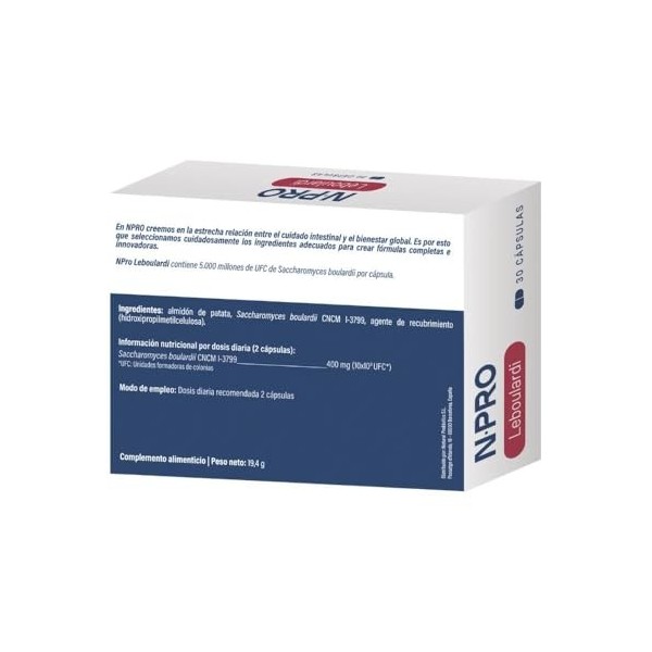 NPro Leboulardi - Complément alimentaire probiotique Saccharomyces boulardii CNCM I-3799 et amidon résistant type 2 - 30 gélu