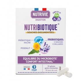 Probiotiques Équilibre Digestif - Microbiote Sain & Confort Intestinal - 4 Souches Probiotiques + Prébiotiques + Plantes + Vi