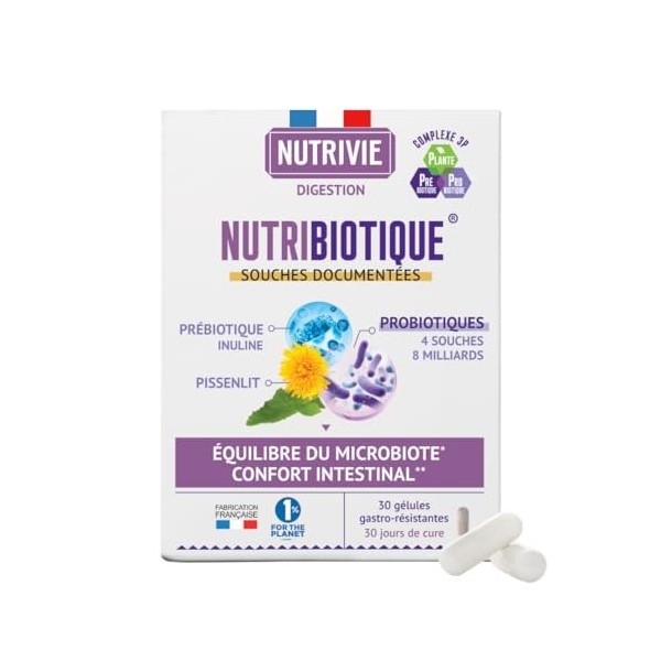 Probiotiques Équilibre Digestif - Microbiote Sain & Confort Intestinal - 4 Souches Probiotiques + Prébiotiques + Plantes + Vi