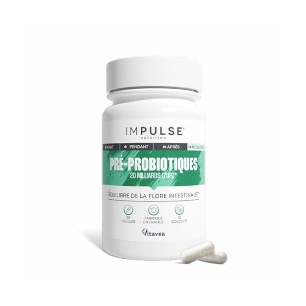 Impulse Nutrition - Pré-Probiotiques - 20 Mds dUFC/jour - Lactobacillus gasseri - Digestion, Immunité & Microbiote - Complém