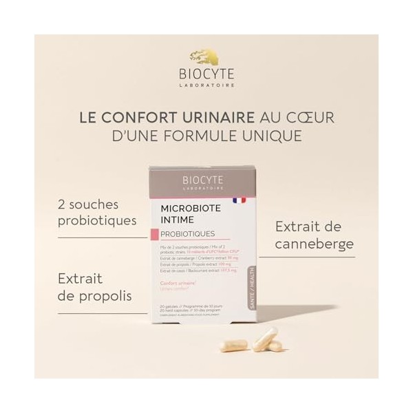 BIOCYTE Microbiote Intime - Complement Alimentaire Probiotique Flore Intime - 10 Milliards dUFC par prise - Propolis, Cranbe
