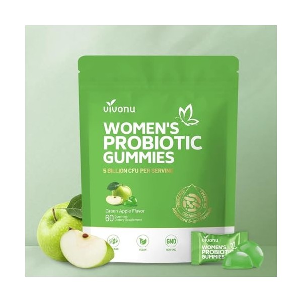 VivoNu Probiotique Flore Intime pour Femme, Gommes Équilibre Féminin au pH - Pour une Odeur Saine, Équilibre des Levures & Fl