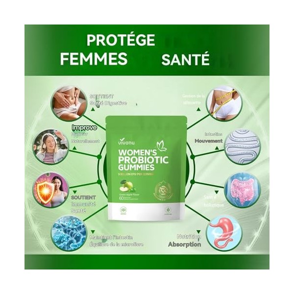VivoNu Probiotique Flore Intime pour Femme, Gommes Équilibre Féminin au pH - Pour une Odeur Saine, Équilibre des Levures & Fl