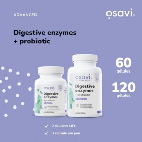 Osavi Enzymes Digestives + Probiotique – 60 Gélules Végétales | DigeZyme® + LactoSpore® | 7 enzymes digestives avec papaïne &