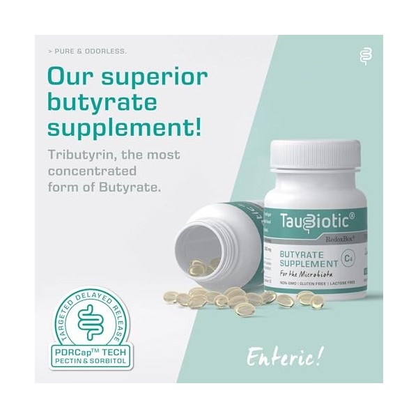 TauBiotic® de RedoxBox® - Butyrate Tributyrine 500 mg pour Microbiote Complément Alimentaire - 30 Capsules Entériques Bactéri...