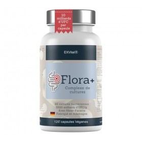 EXVital Flora+, Complexe de cultures avec 500 milliards d’UFC/g, 22 souches bactériennes avec fibres d’acacia, Cultures intes