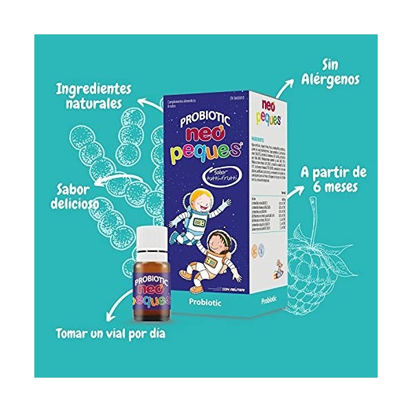 NEO PEQUES Probiotique - 8 Ampoules - complément alimentaire à base de Probiotiques et Prébiotiques - Équilibre Intestinal - ...