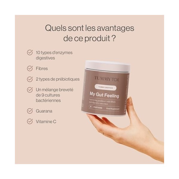 Probiotiques pour la santé intestinale - Psyllium, Fibres dAcacia, Guarana, Vitamine C - 30 portions, 210 g - My Gut Feeling