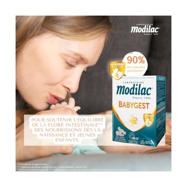 Modilac - Babygest, Complément Alimentaire pour Bébé - Compatible Lait Infantile et Lait Maternel - Probiotique et Lactoferri