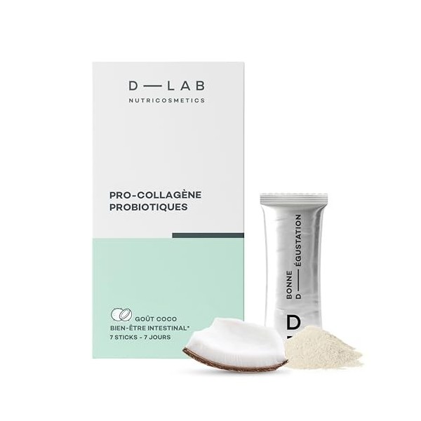 D-LAB Pro-Collagène Probiotiques | Cure Sticks 7 Jours | Complément Alimentaire Fabriqué en France | Probiotiques et Prébioti