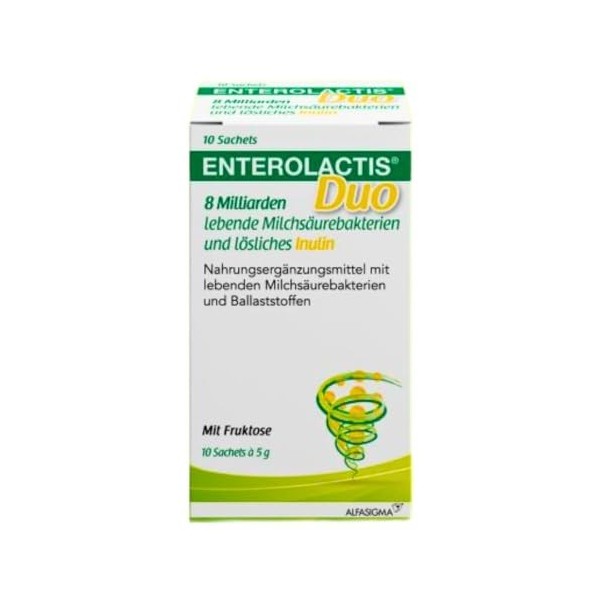 Enterolactis Duo - Nourriture naturelle de la flore intestinale et du microbiome intestinal avec L. Casei DG & inuline - Sans