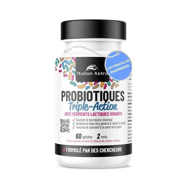 Italian Astra Probiotique Flore Intestinale 60 Gélules, Lactobacillus Rhamnosus et Plantarum, le Microbiote Intestinal et le