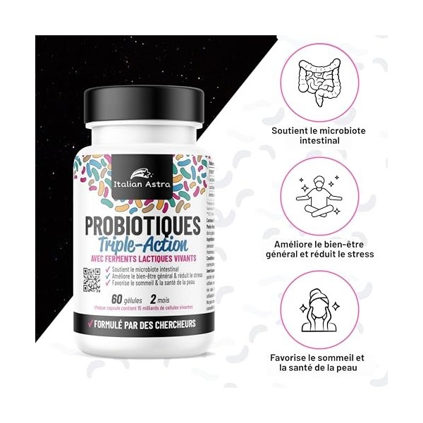 Italian Astra Probiotique Flore Intestinale 60 Gélules, Lactobacillus Rhamnosus et Plantarum, le Microbiote Intestinal et le