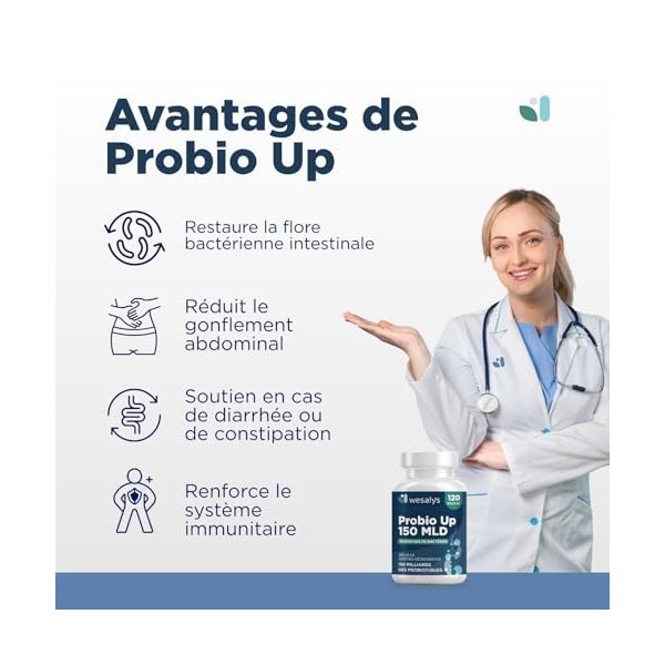 Probiotique flore intestinale - 150 Milliards UFC/Jour - 30 souches bactériennes, 120 Gélules Gastro-résistantes. Probiotique
