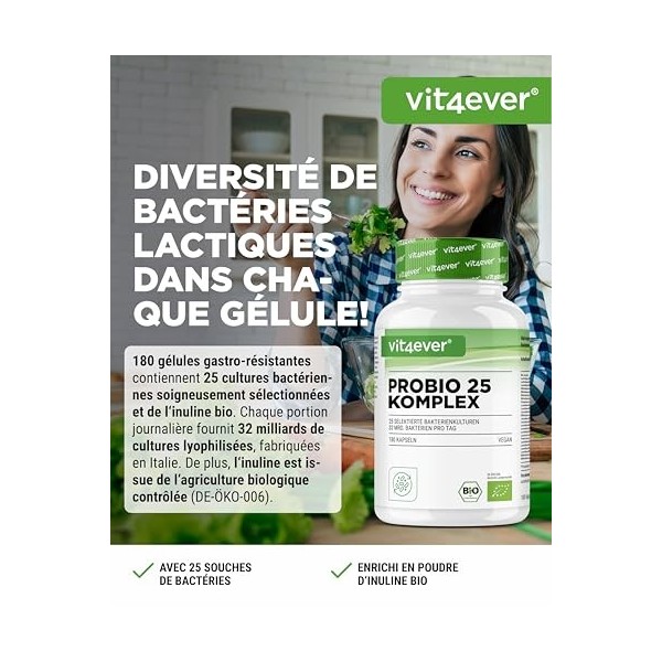 Probio 25 - Complexe de cultures avec 32 milliards de bactéries lactiques et 25 souches bactériennes + inuline bio par dose q