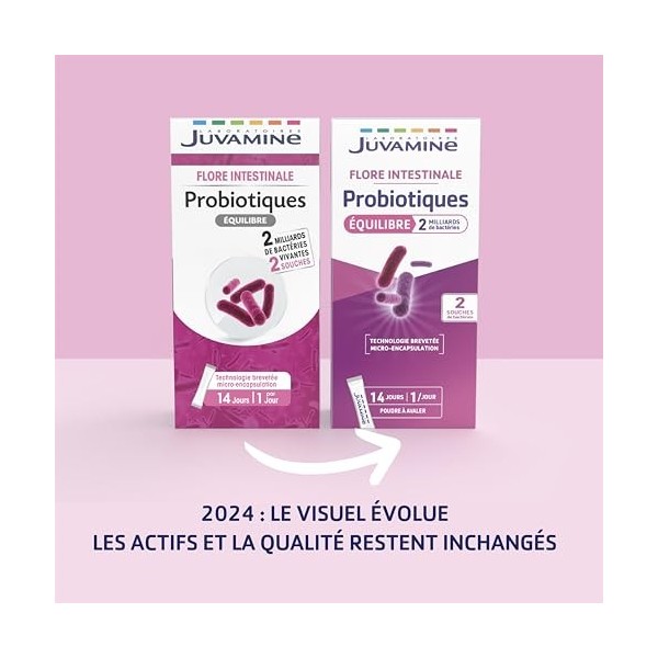 JUVAMINE - Probiotiques Equilibre - 2 Souches - Flore intestinale - 2 Milliards de Bactéries - Bactéries arrivant vivantes da...