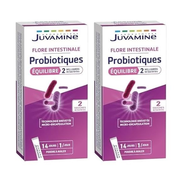 JUVAMINE - Probiotiques Equilibre - 2 Souches - Flore intestinale - 2 Milliards de Bactéries - Bactéries arrivant vivantes da...