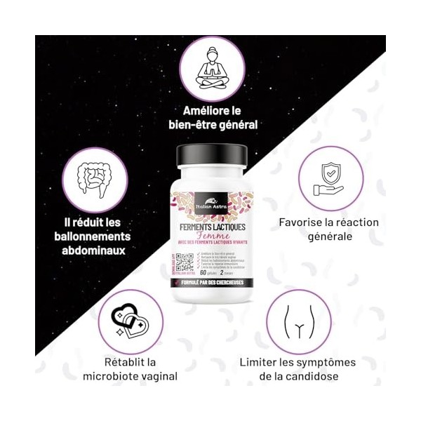 Probiotique Femme 205 Milliards UFC - Flore Intime & Intestinale - Cystite, Mycose, Ballonnements - L. Rhamnosus, L. Paracase