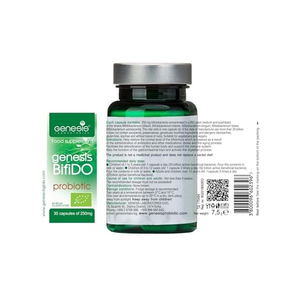 Genesis Bifido Bio Vegan Probiotic with Lactobacillus and Bifidobacterium Strains may support Gut Helth, Digestion, Immune sy