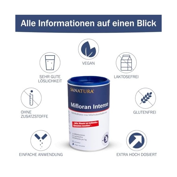 Sanatura Mifloran Intense - 200 g - Bactéries lactiques hautement dosées - 50 milliards dUFC par dose quotidienne - Formatio