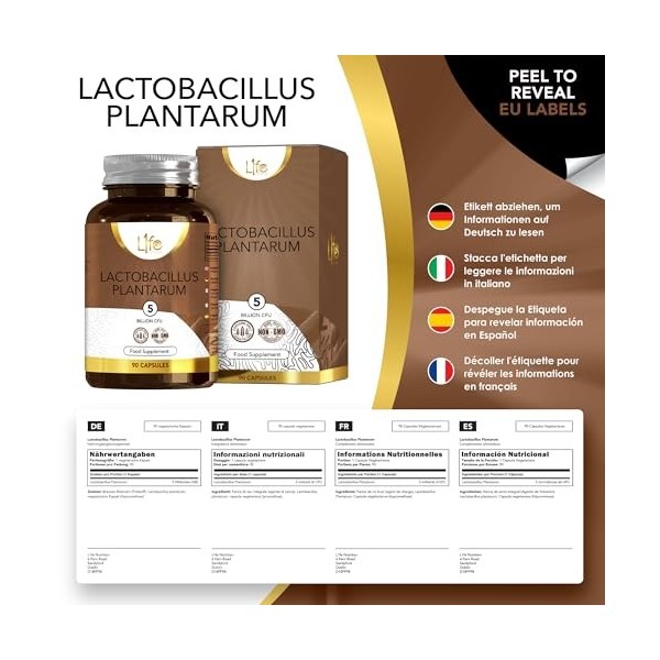 LN Lactobacillus Plantarum | 90 Capsules du Probiotic L-Plantarum - 5 milliards CFU par portion | Probiotique Prebiotique | S