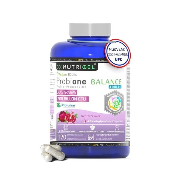 Probiotique flore intestinale - 200 Milliards UFC/Jour - 30 souches bactériennes, 120 Gélules Gastro-résistantes. Probiotique