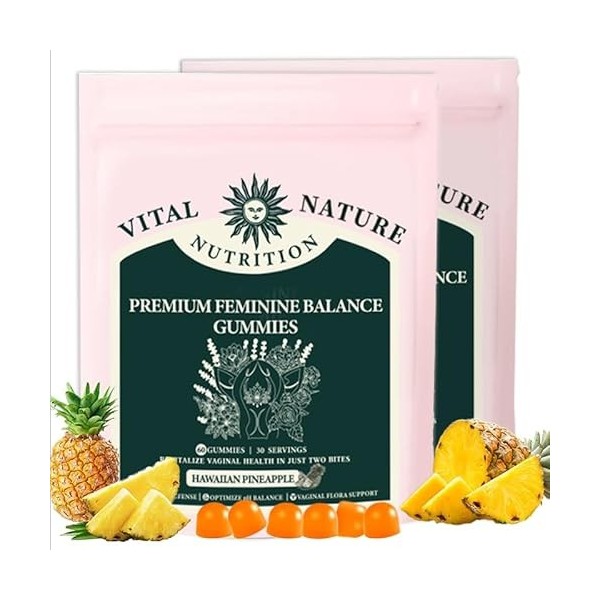 Lot de 2 Gummies Équilibre Féminin Premium - Saveur Ananas Hawaïen | Soutien du PH Intime & Défenses Immunitaires | Complémen