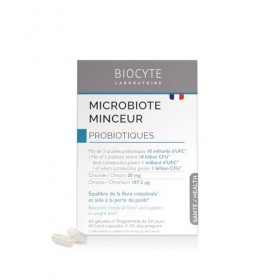 BIOCYTE Microbiote Minceur - Complement Alimentaire Probiotique Flore Intestinale - 10 milliards dUFC, Vitamines, Arginine, 
