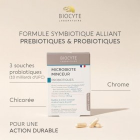 BIOCYTE Microbiote Minceur - Complement Alimentaire Probiotique Flore Intestinale - 10 milliards dUFC, Vitamines, Arginine, 