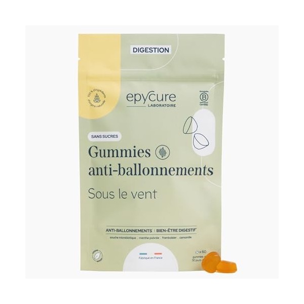 EPYCURE - Gummies Anti-Ballonnements - Digestion Facile sans Ballonnements - 100% Naturel - Menthe, Camomille, Bifidobacteriu...