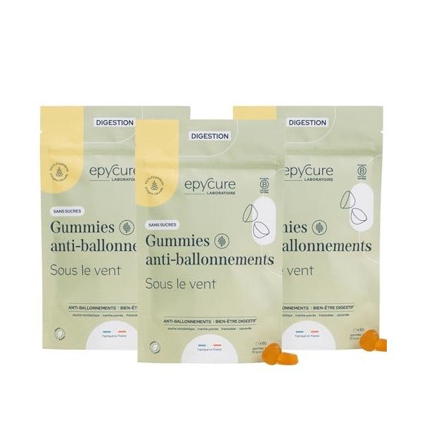 EPYCURE - Gummies Anti-Ballonnements - Digestion Facile sans Ballonnements - 100% Naturel - Menthe, Camomille, Bifidobacteriu...