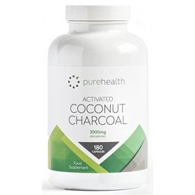 Charbon Actif Végétal de Coco 2000 mg - Portion quotidienne | Sans remplissage/agents de remplissage | 180 gélules | Noix de 