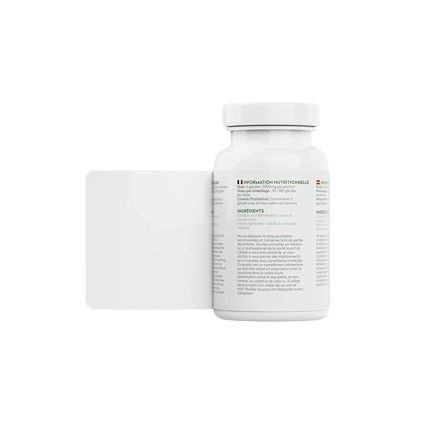 Charbon Actif Végétal de Coco 2000 mg - Portion quotidienne | Sans remplissage/agents de remplissage | 180 gélules | Noix de