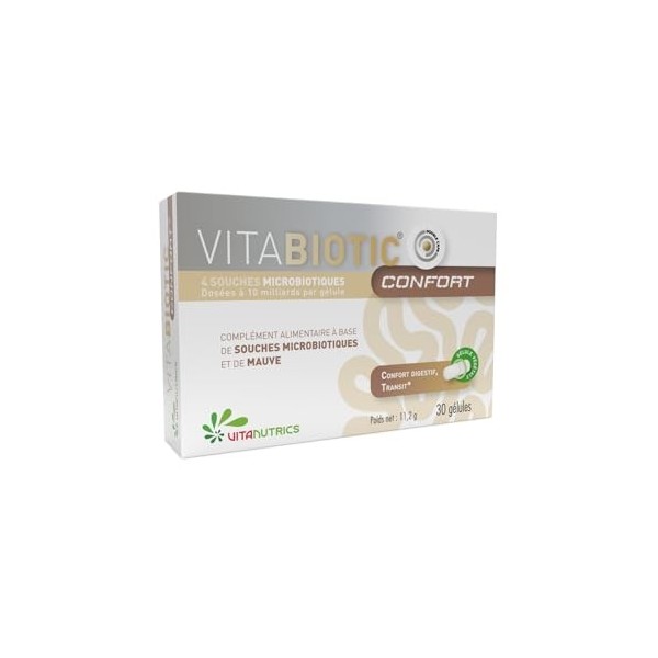 Vitanutrics - VITABIOTIC Confort - Souches Microbiotiques, Mauve - Soutien du Transit et du Système Digestif - Fabriqué en Fr
